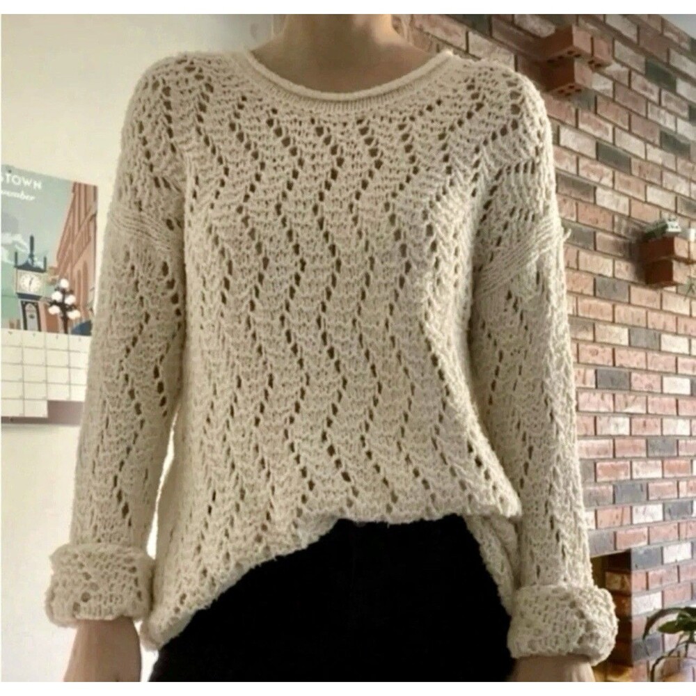 Anthropologie Akemi + Kim Cream Oversized Open Knit Pullover Sweater Small